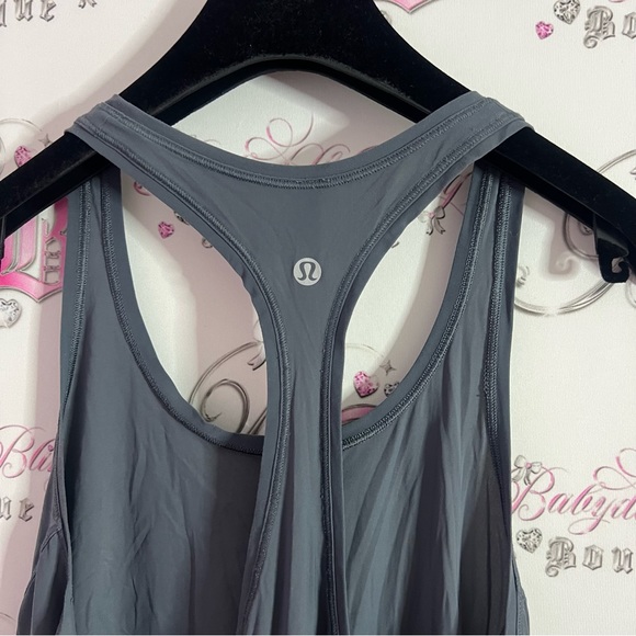 Lululemon racer back tank top workout gym yoga dark grey logo on back silver - Picture 5 of 8
